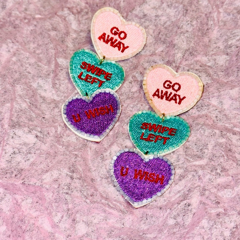 Valentine’s Statement Earrings - Pink, Teal & Purple